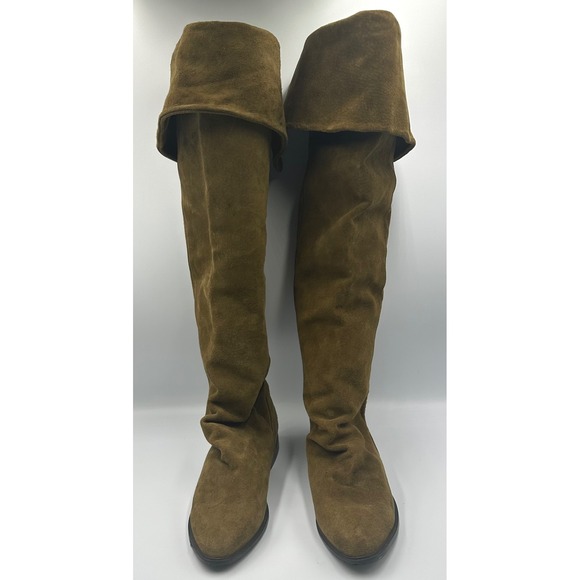 Olive Green Over The Knee Suede Flat Boots Womens Size 7 - NEW - Picture 1 of 8